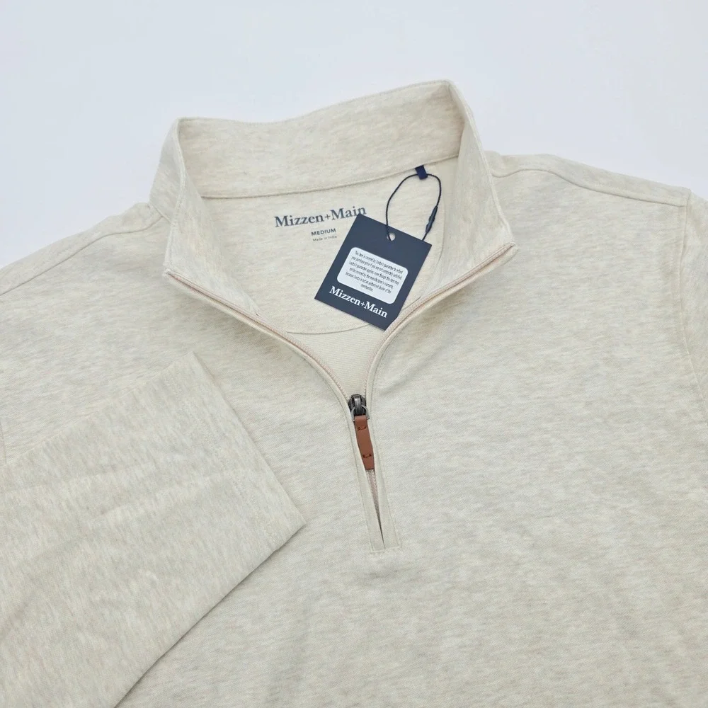Mizzen+Main Men's Medium KPI Quarter Zip Pullover Oyster Heather Long Sleeve NWT